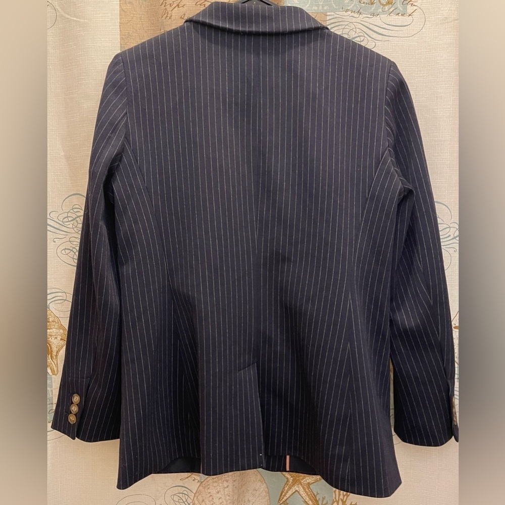 Ann Taylor Loft Navy Blue Pinstriped Gray Blazer Suit Jacket Womens 8P Vented - Picture 4 of 9